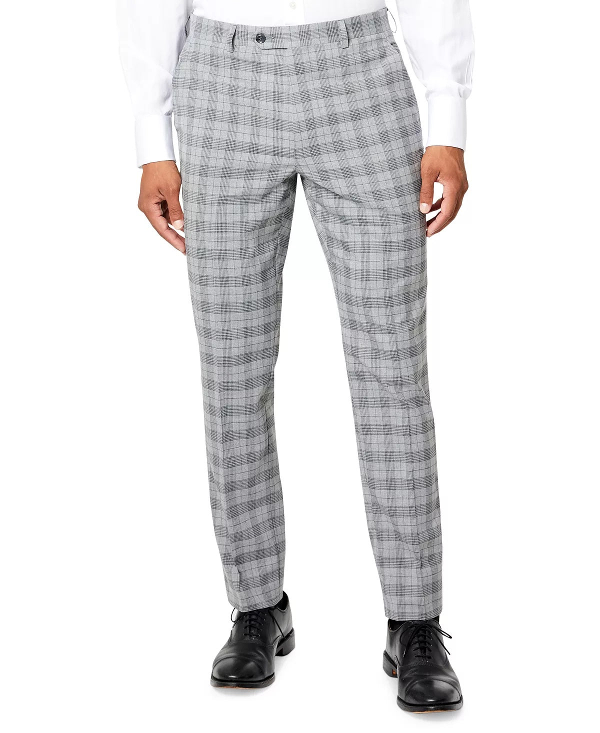 Sean John Mens Classic Fit Plaid Dress Pants Grey 42 x 30
