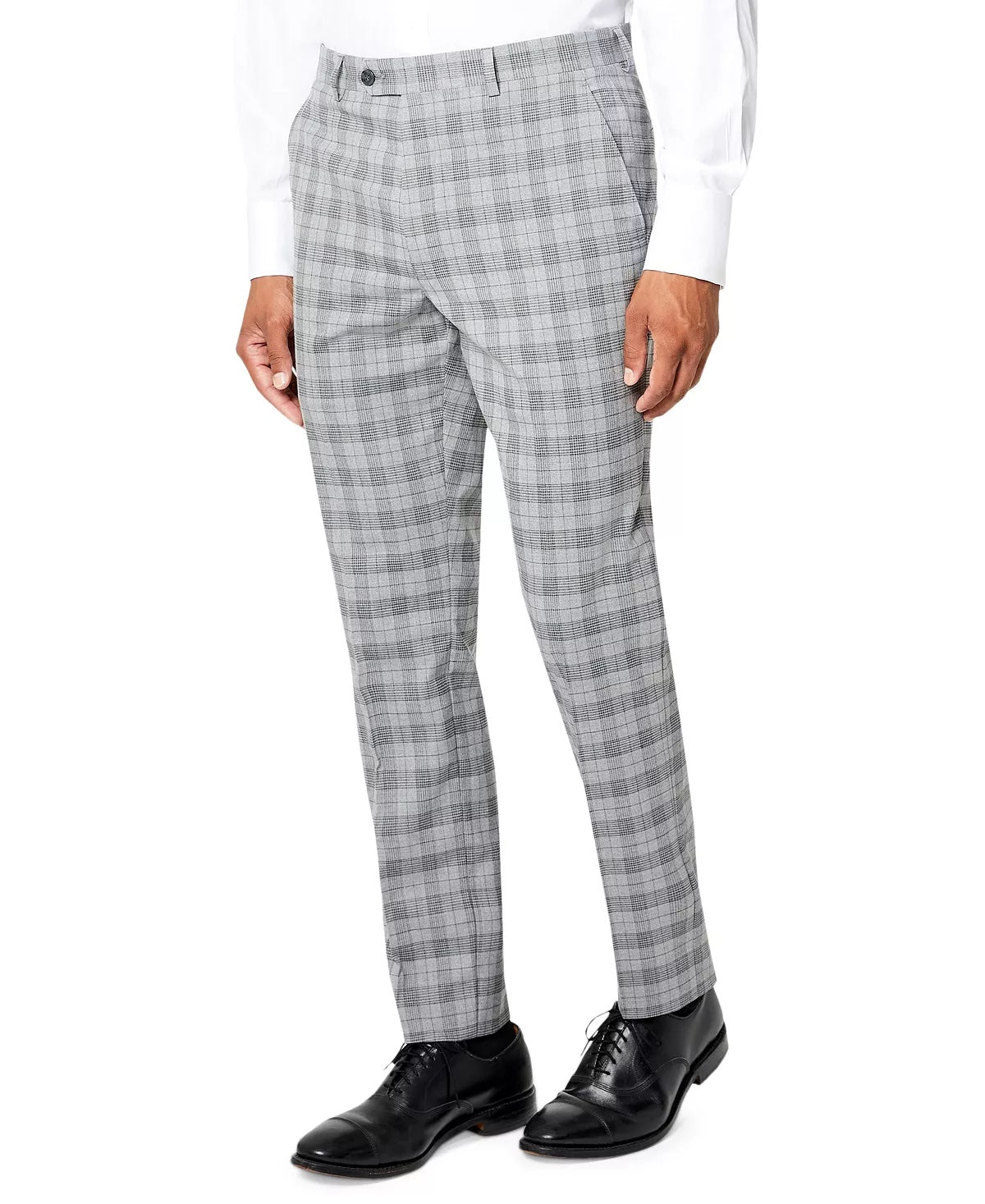 Sean John Mens Classic Fit Plaid Dress Pants Grey 42 x 30