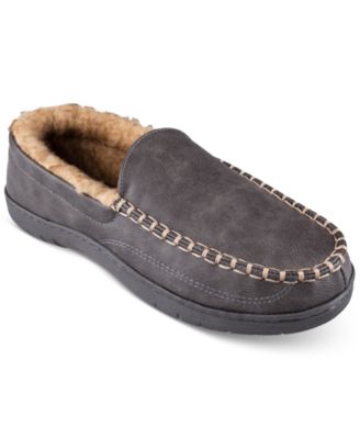 Haggar Men's Microsuede Fleece-Lined Grey Slippers Large 9.5-10.5