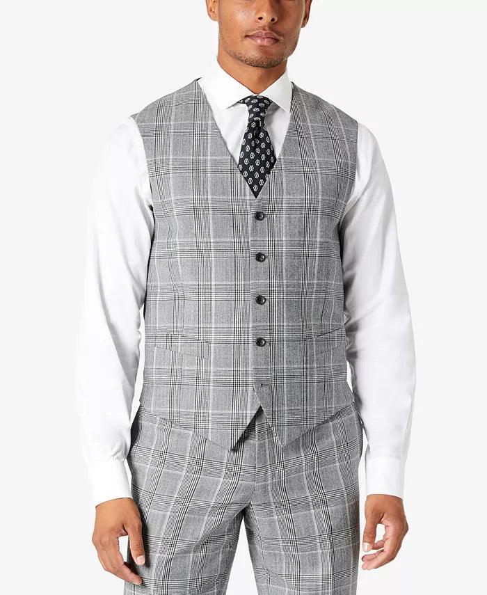 Tallia Men's XL Plaid Slim Suit Vest Grey