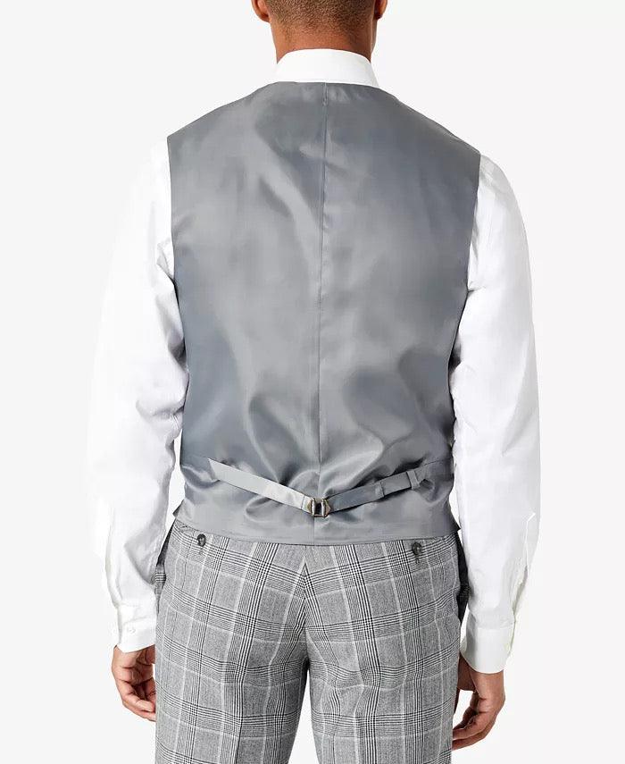 Tallia Men's XL Plaid Slim Suit Vest Grey