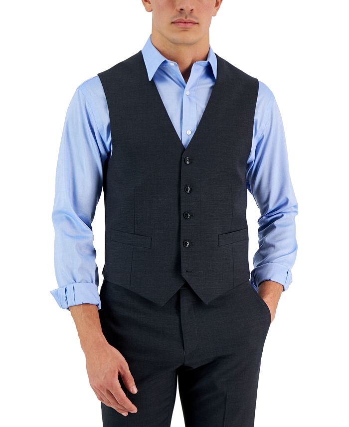 Tommy Hilfiger Mens Modern fit Button-Up Vest Small Charcoal Gray Solid