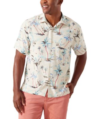 Tommy Bahama Men's Glass Beach Palms Jacquard Shirt Abalone Brown XXL Silk Hawaiian