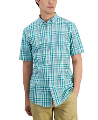 CLUB ROOM Mens Rob Classic-Fit Tonal Plaid Button-Down Poplin Shirt Green Medium