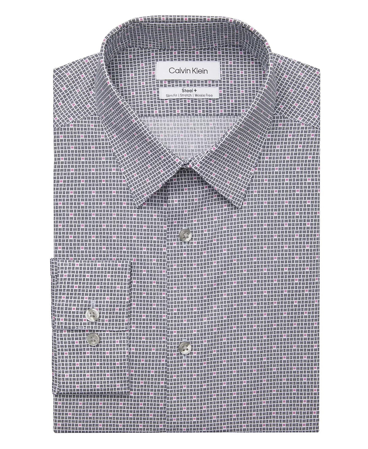 Calvin Klein Men's Slim Fit Stretch Dress Shirt 17 34 35 Black Pink