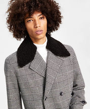 I.N.C. INTERNATIONAL CONCEPTS Men's Ashton Plaid Top Coat Large Fleece Trim