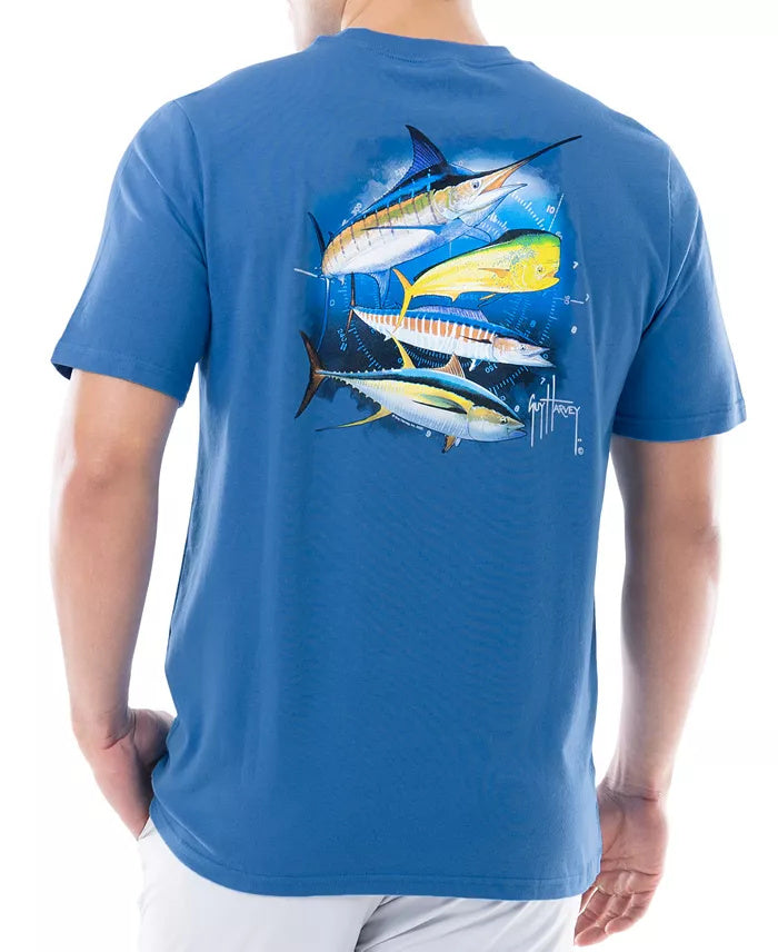 Guy Harvey Men's Graphic Logo Short Sleeve T Shirt Blue Medium