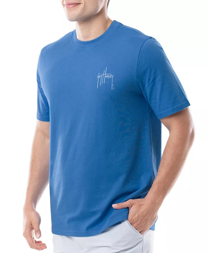 Guy Harvey Men's Graphic Logo Short Sleeve T Shirt Blue Medium