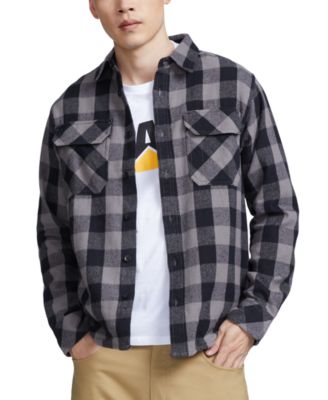 Caterpillar Mens Buffalo Check Heavy Button Flannel Shirt XL Grey