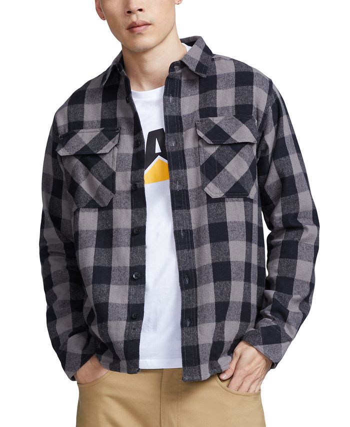 Caterpillar Men's Buffalo Check Heavyweight Overshirt Charcoal Black Large