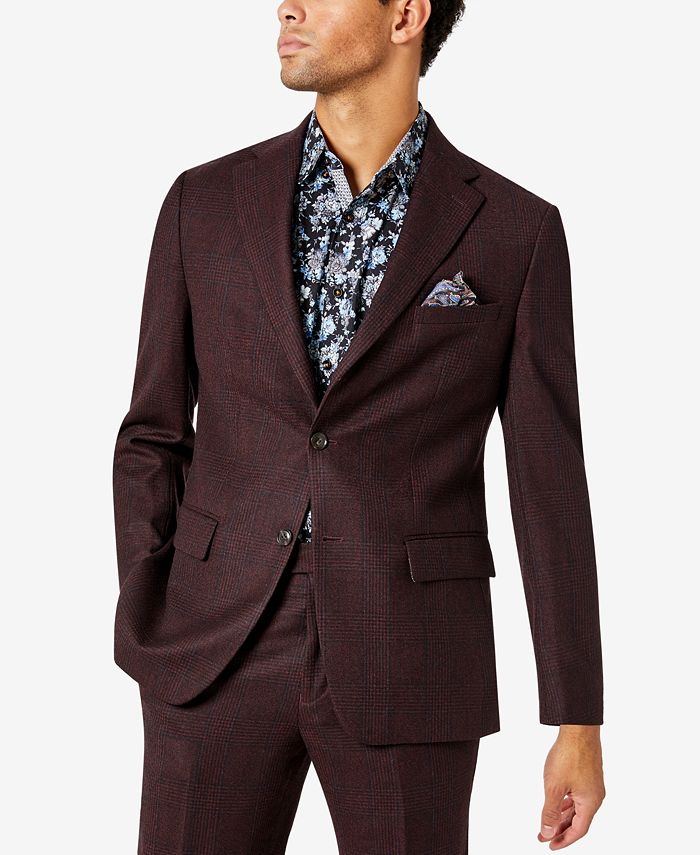 Tallia Mens Woven Paisley Slim Fit Sportcoat Burgundy Red 36S