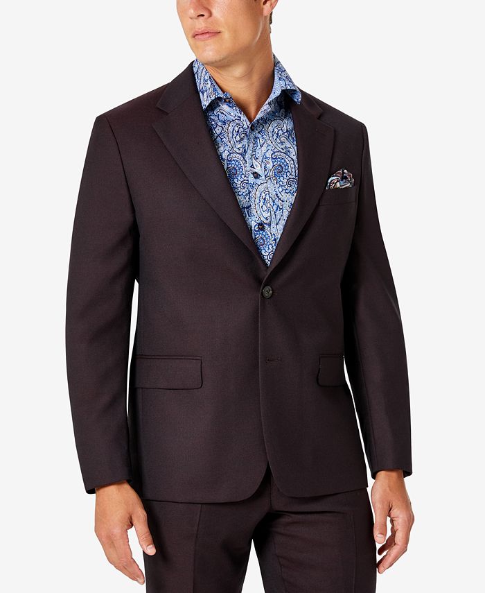 Tallia Mens Burgundy Red Wool Suit Jacket 48R