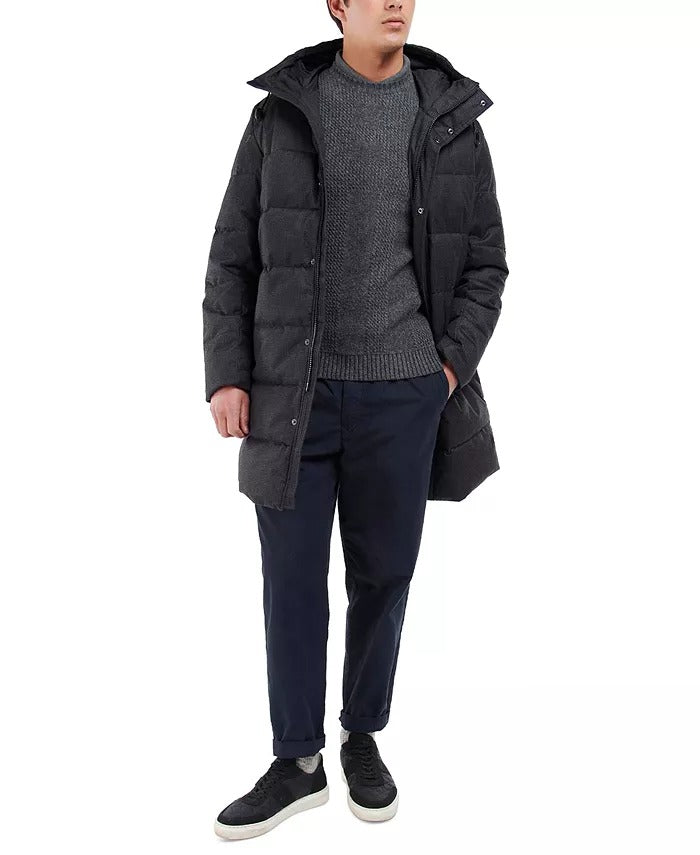 Barbour Mens Hoxley Baffle Quilted Coat Jacket Large Charcoal Grey Check