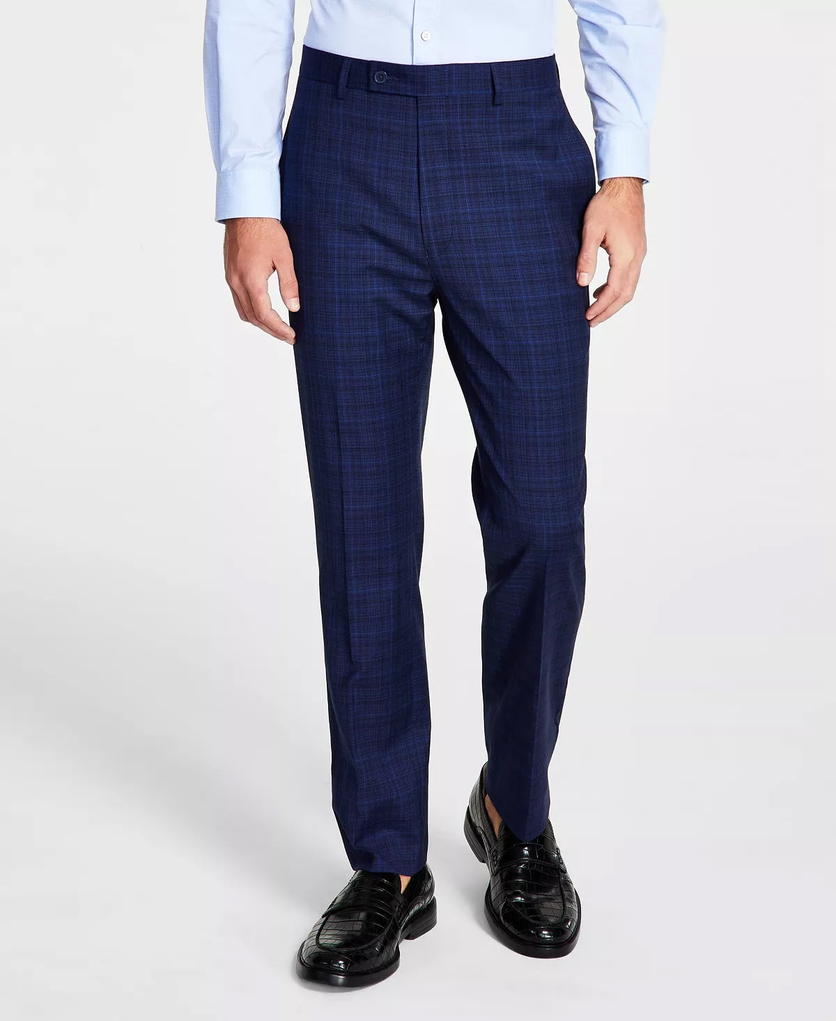 Calvin Klein Mens Slim-Fit Blue Plaid Dress Pants 32 x 30