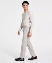 Calvin Klein Mens Slim-Fit Grey Plaid Dress Pants Beige 34 x 30