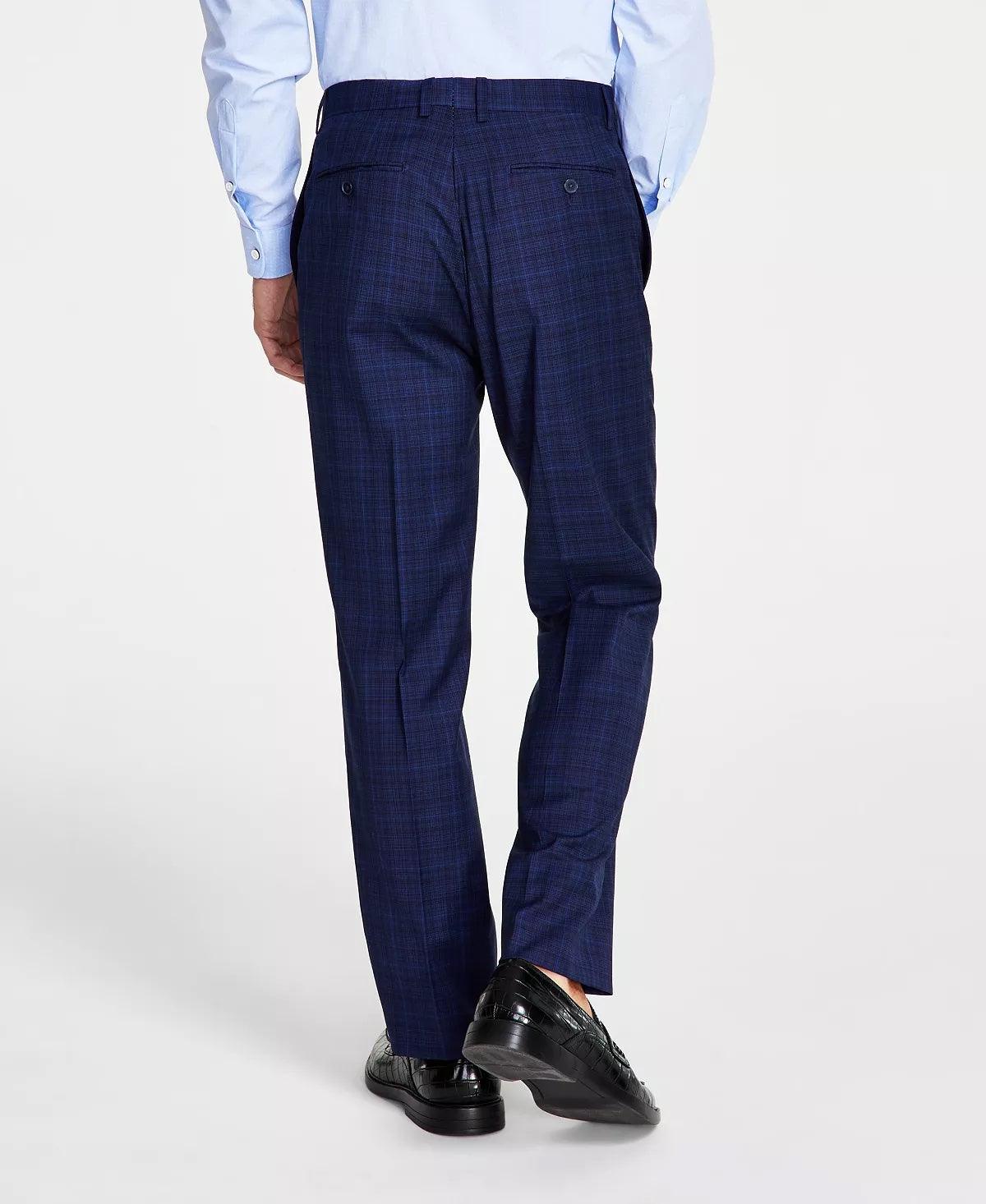 Calvin Klein Mens Slim-Fit Blue Black Plaid Dress Pants 36 x 30