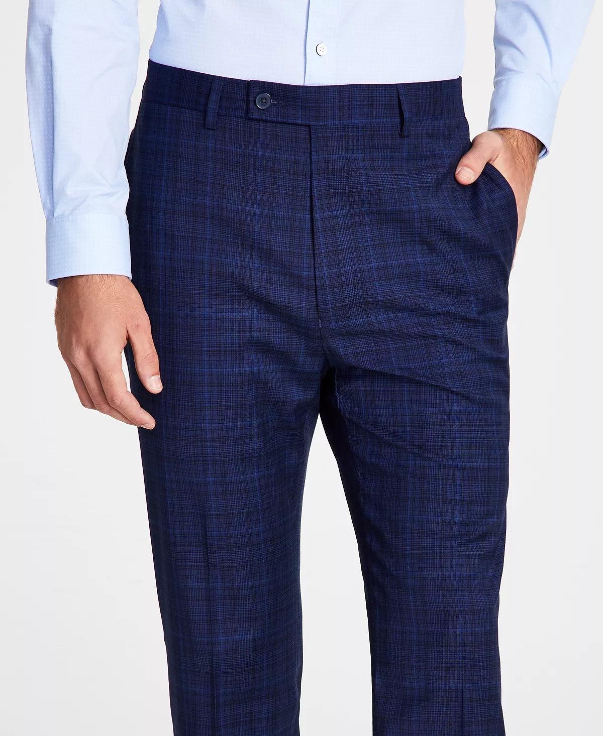 Calvin Klein Mens Slim Fit Blue Plaid Dress Pants 34 x 32