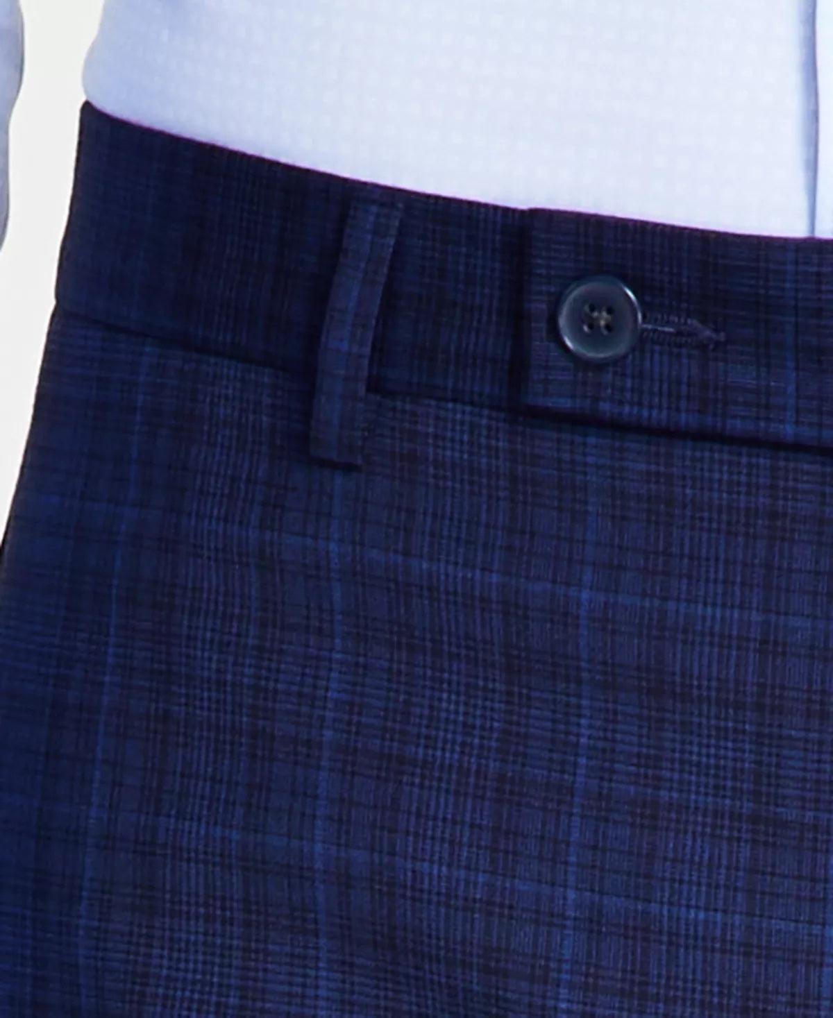 Calvin Klein Mens Slim-Fit Blue Black Plaid Dress Pants 36 x 30