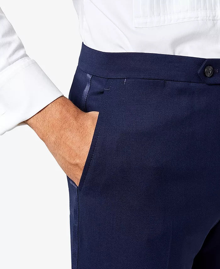 Tommy Hilfiger Mens Modern fit Wool Tuxedo Pants 50 / 32 Blue Solid