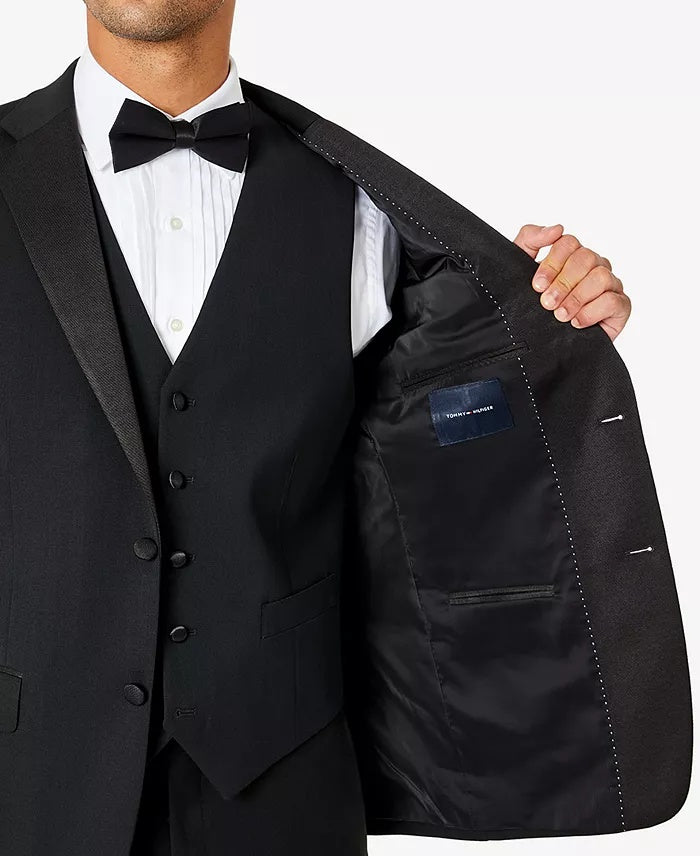 Tommy Hilfiger Mens Modern fit Wool Tuxedo Jacket Blazer 40 R Black Solid