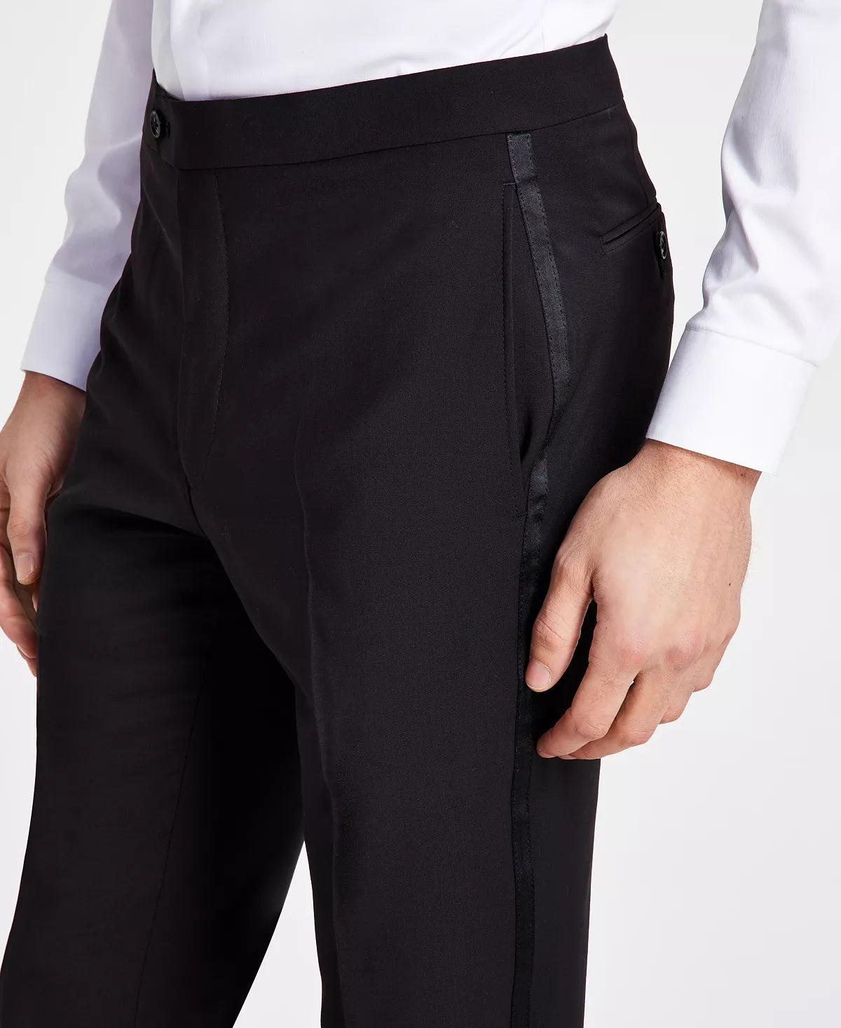 Calvin Klein Mens Skinny fit Tuxedo Pants 36 / 32 Black Solid Stretch Wool