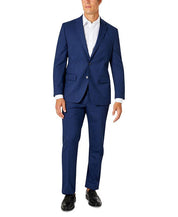 Van Heusen Mens Classic fit 2 Piece Suit 38 R / 31 Waist Navy Blue Plaid Stretch