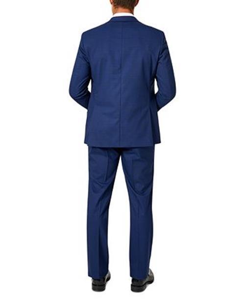 Van Heusen Mens Classic fit 2 Piece Suit 38 R / 31 Waist Navy Blue Plaid Stretch