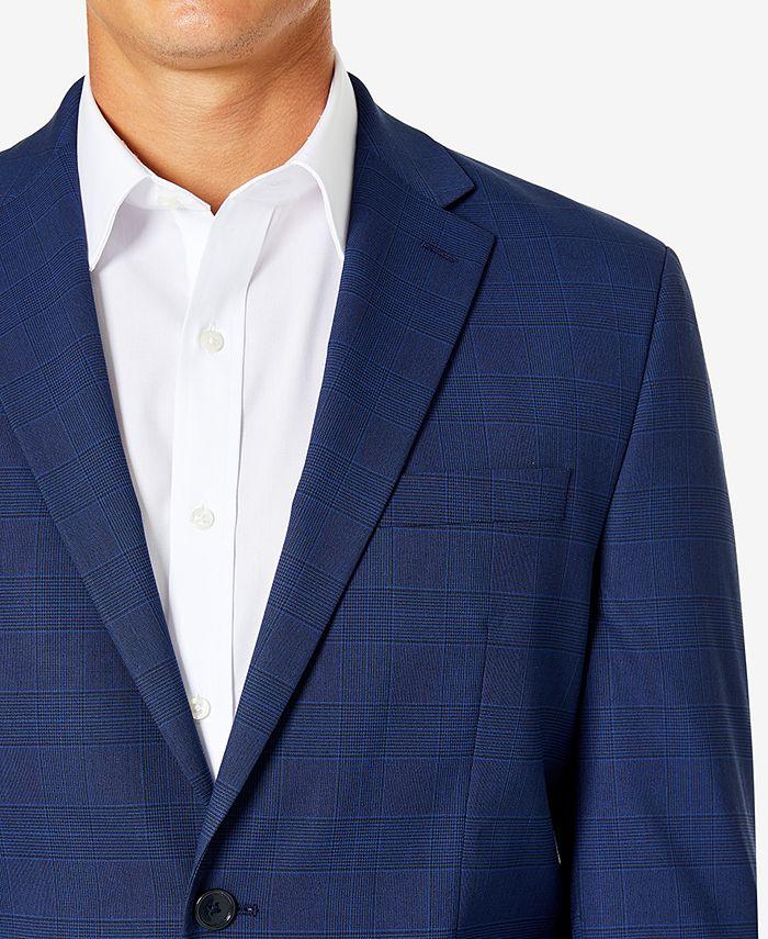 Van Heusen Mens Classic Fit Suit Jacket 38 Short Navy Blue Plaid TLON2VMX0080