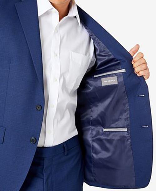 Van Heusen Mens Classic Fit Suit Jacket 38 Short Navy Blue Plaid TLON2VMX0080