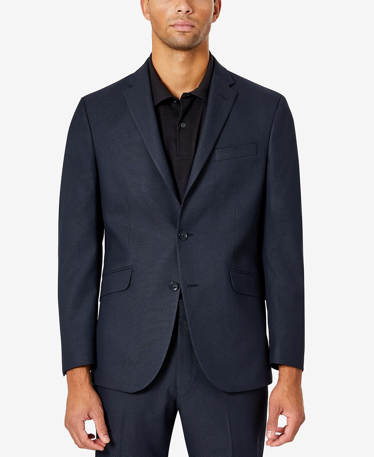 KENNETH COLE Men's Suit 36S / 29 x 32 Navy Blue Birdseye Slim-Fit Flex Stretch