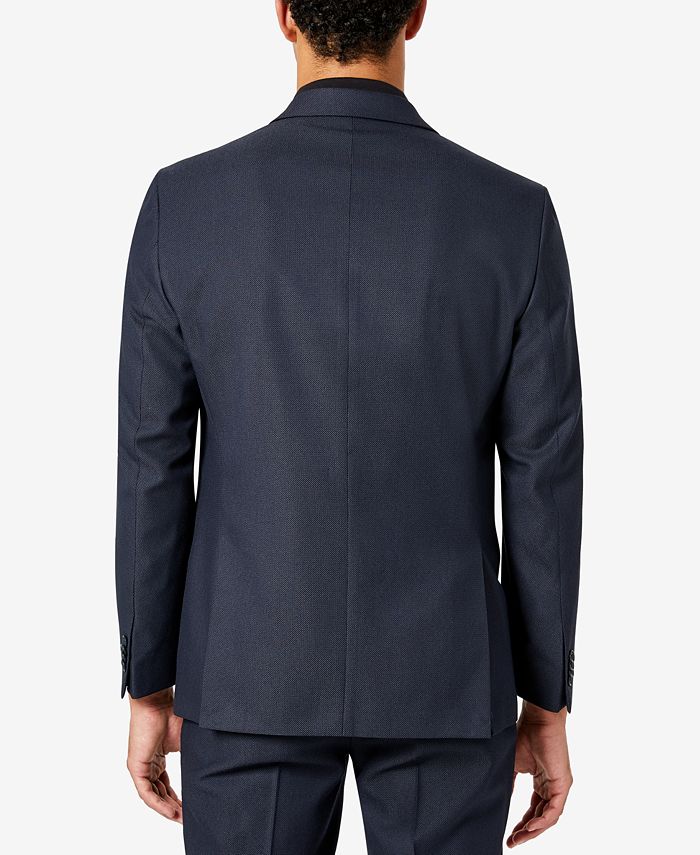 KENNETH COLE Men's Suit 36S / 29 x 32 Navy Blue Birdseye Slim-Fit Flex Stretch