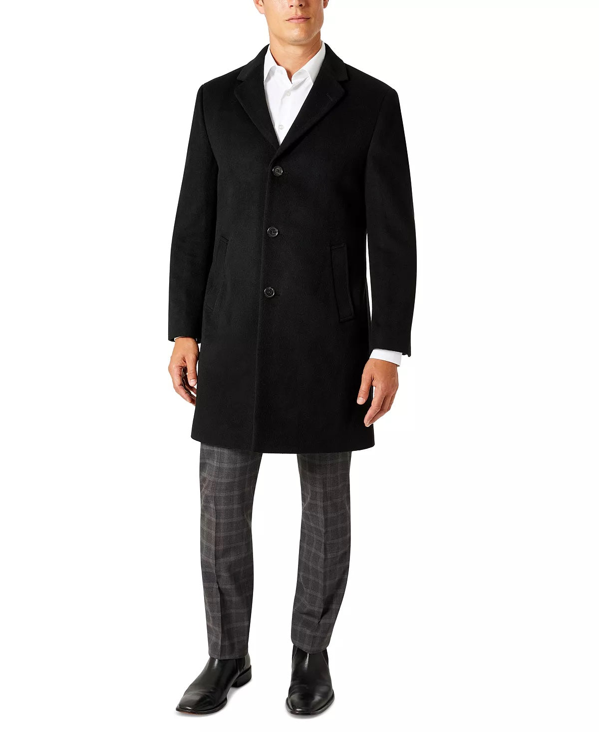 Kenneth Cole Mens Classic fit Overcoat Coat 40 L Black Solid