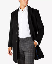 Kenneth Cole Mens Classic fit Overcoat Coat 44 L Black Solid