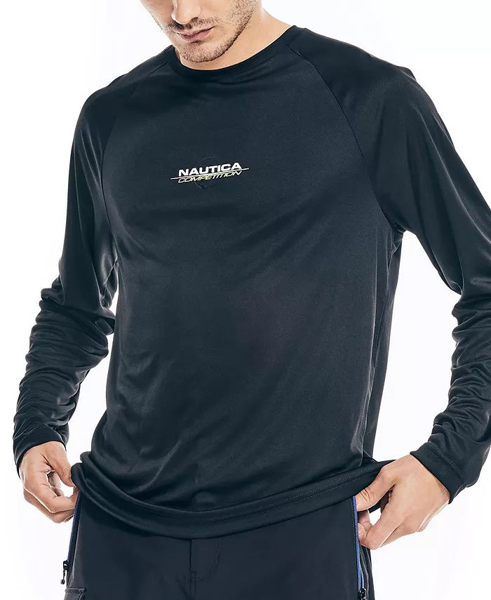 Nautica Mens Competition Long Sleeve Cotton Jersey T Shirt True Black Medium