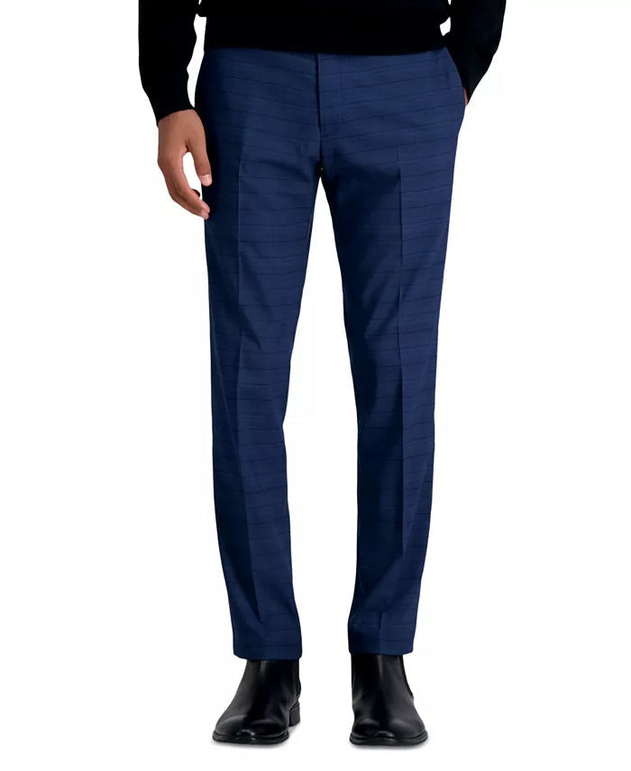 Kenneth Cole Mens Slim fit Dress Pants 36 / 32 Navy Blue Plaid Stretch