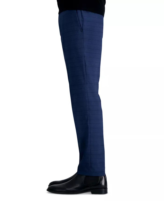 Kenneth Cole Mens Slim fit Dress Pants 36 / 32 Navy Blue Plaid Stretch