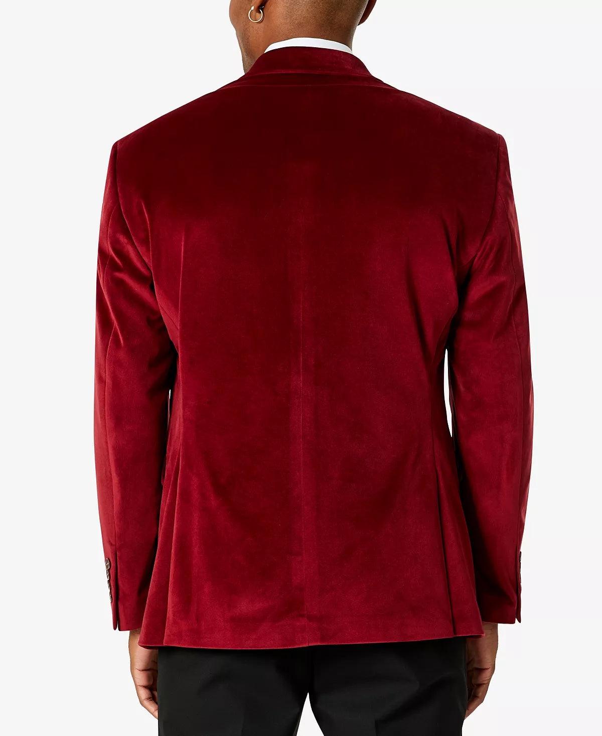 Tayion by Montee Holland Mens Velvet Classic Fit Double Breasted Blazer Red 44L
