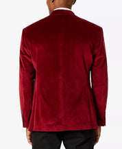 Tayion Collection Mens Classic Fit Double Breasted Velvet Suit Jacket Red 44L