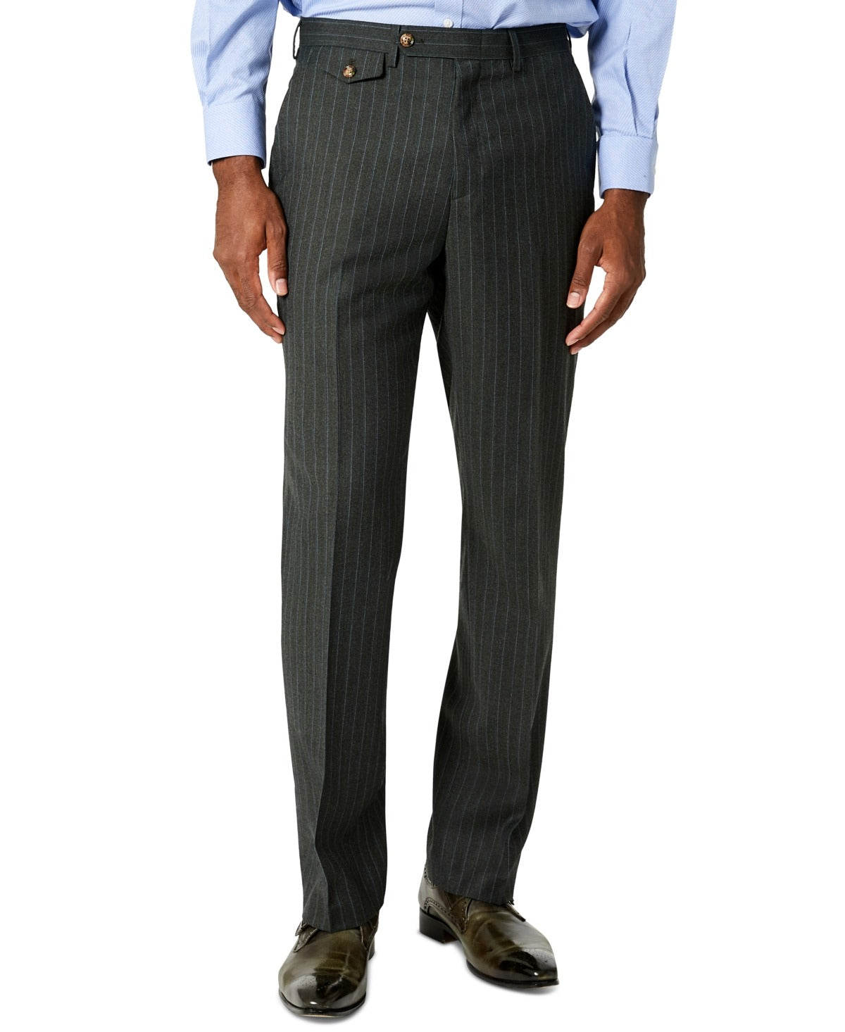 Tayion Collection Men's Wool Suit Dress Pants Grey Stripe 40 x 32
