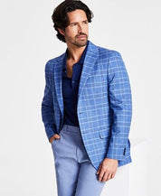 Tommy Hilfiger Mens Blue Check Modern-Fit Sport Coat 44L