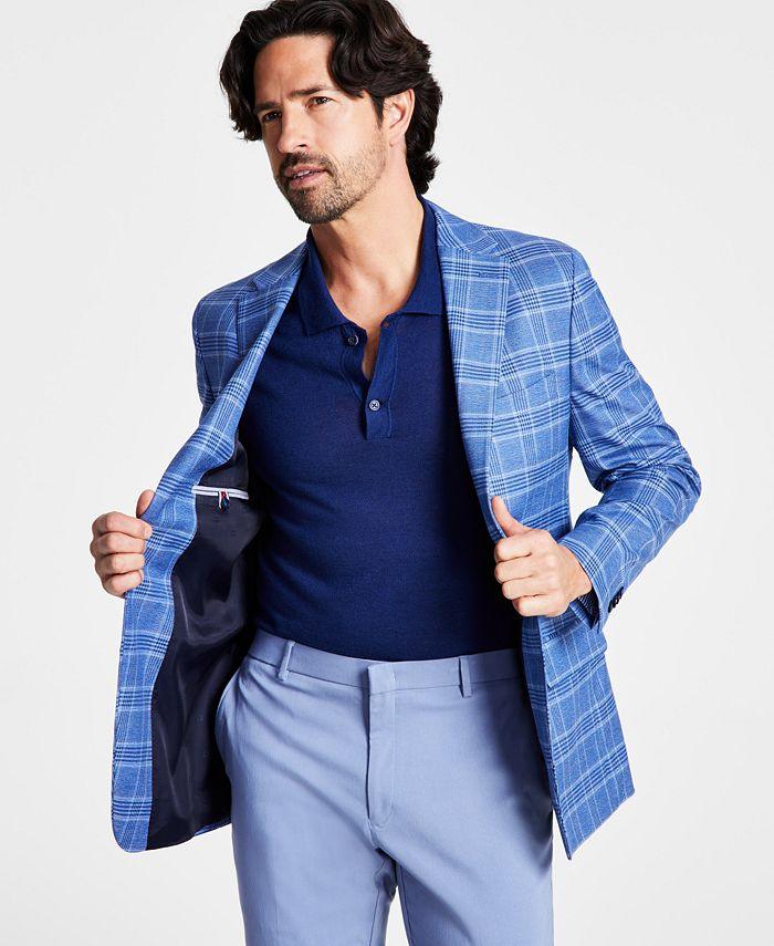 Tommy Hilfiger Mens Blue Check Modern-Fit Sport Coat 44L