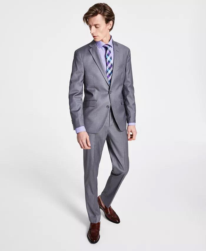 Kenneth Cole Reaction Men's Slim-Fit Gunmetal Light Grey Suit 48L / 42 Waist
