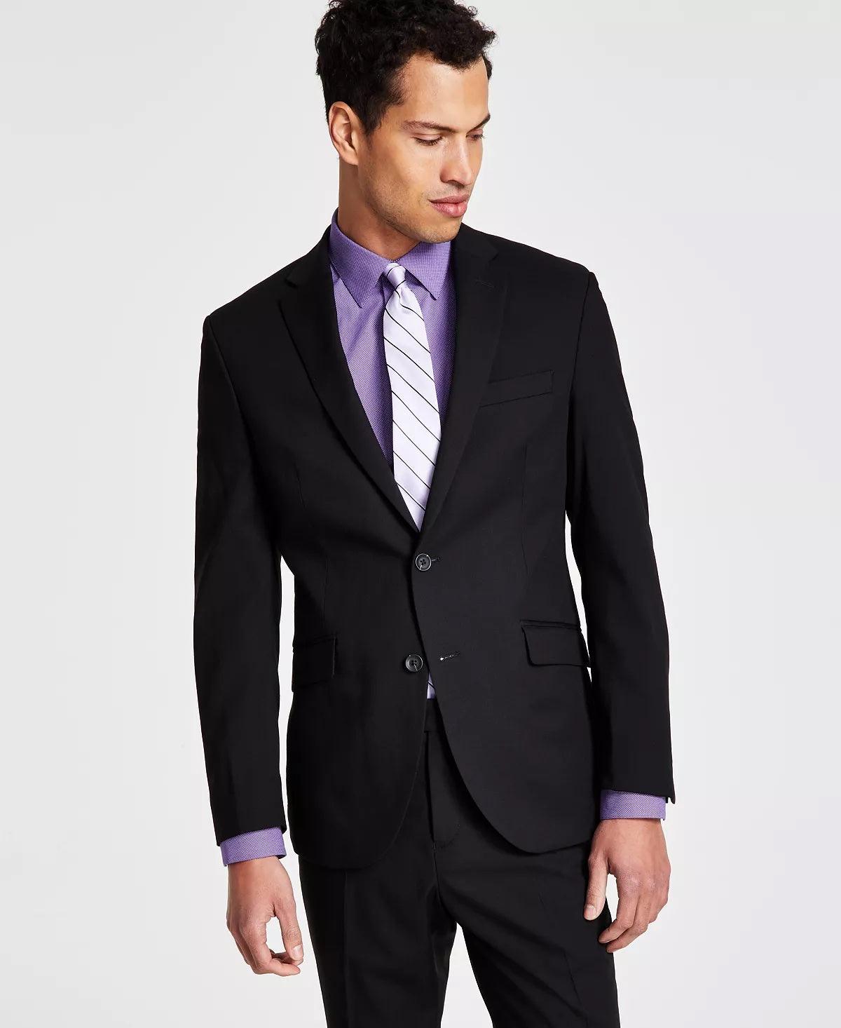 Kenneth Cole Mens Slim fit 2 Piece Suit 43 L / 36 Waist Black Solid Stretch