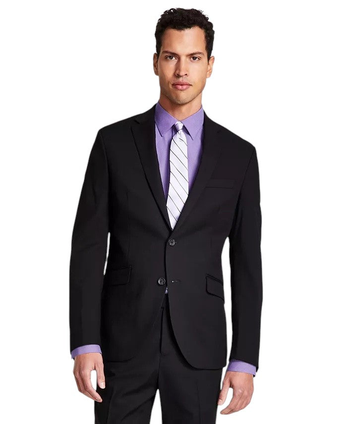 Kenneth Cole Mens Slim fit 2 Piece Suit 48 R / 42 Waist Black Solid Stretch