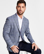 Michael Kors Mens Modern-Fit Plaid Sport Coat Grey 42R