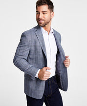 Michael Kors Mens Modern-Fit Plaid Sport Coat Grey 42R