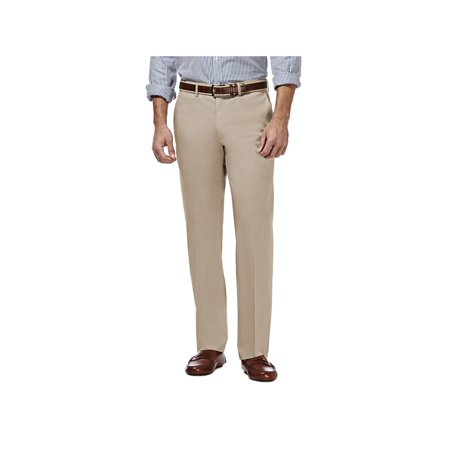 Haggar Mens Straight fit Cotton Dress Pants 42 / 30 Beige Solid