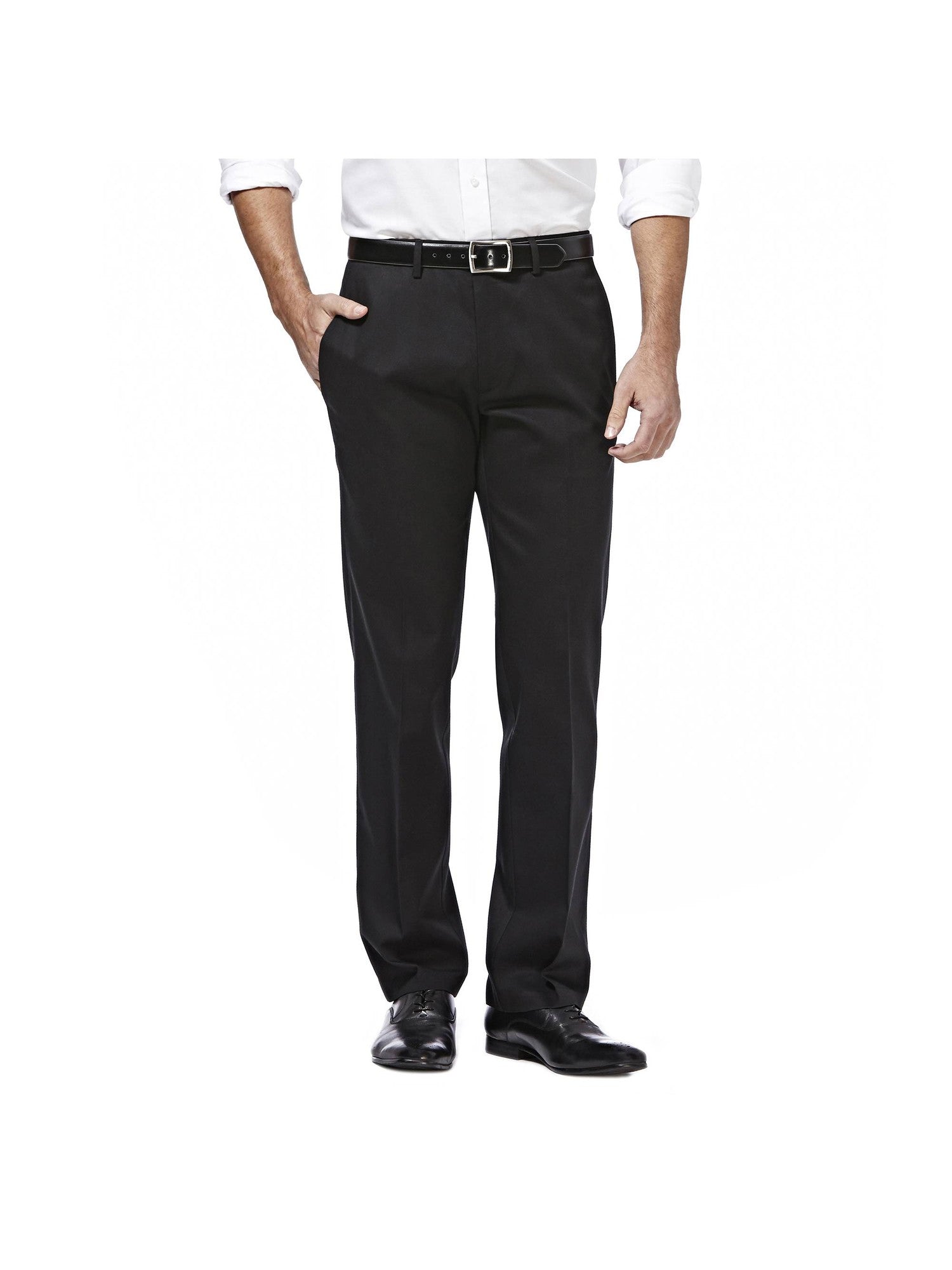 Haggar Mens Straight fit Dress Pants 34 / 32 Black Solid Stretch