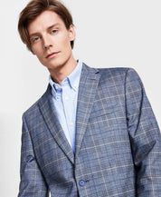 Bar Iii Men's Slim Fit Blue Plaid Sport Coat Blue Tan 40R