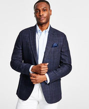 Bar III Slim Fit Navy Windowpane Sport coat 44R